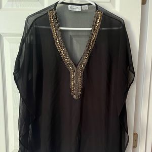 Medium. Sheer, great as a cover-up or night out with a tank underneath.